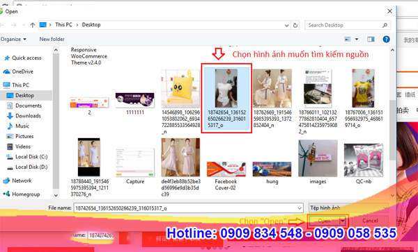 Click chọn máy ảnh và tải ảnh lên Taobao để tìm kiếm