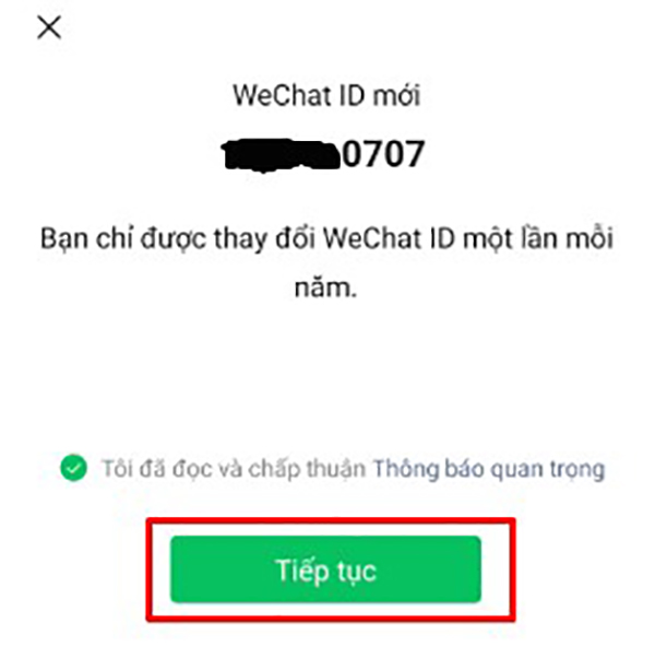 Xác nhận đăng ký Wechat