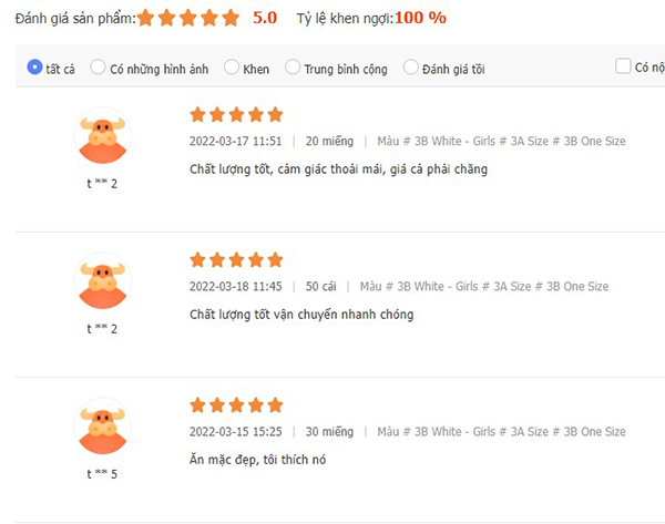 Bình luận tích cực trên Taobao